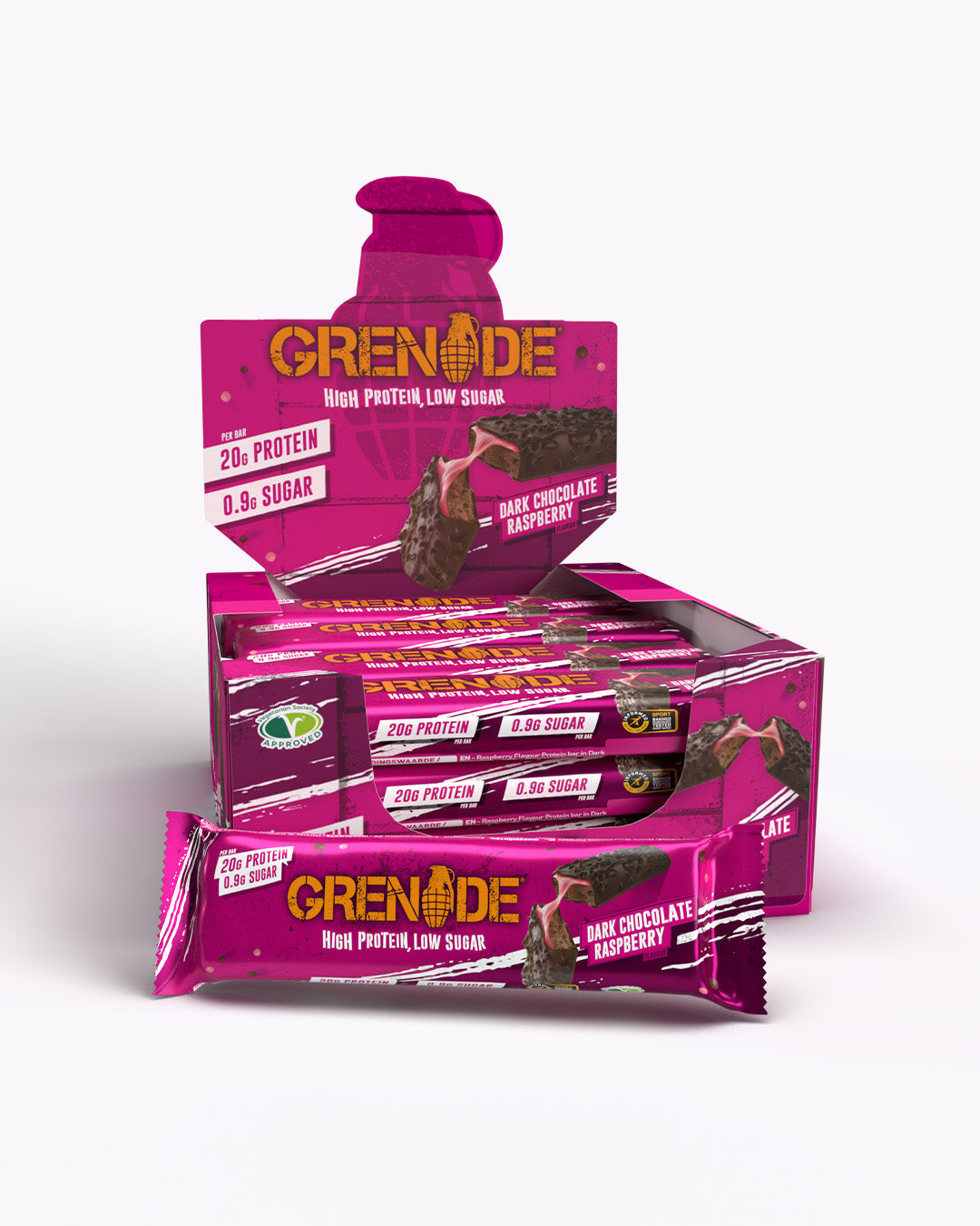 Grenade Dark Chocolate Raspberry Protein Bar x12