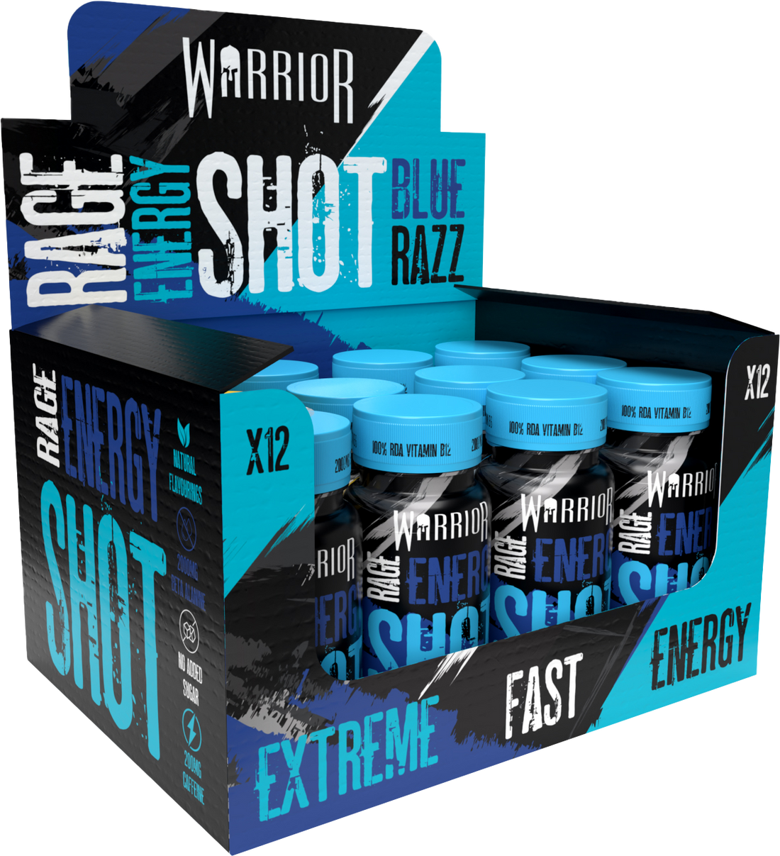 Warrior Pre-Workout Energy Shots - 12x 60ml Blue Raspberry